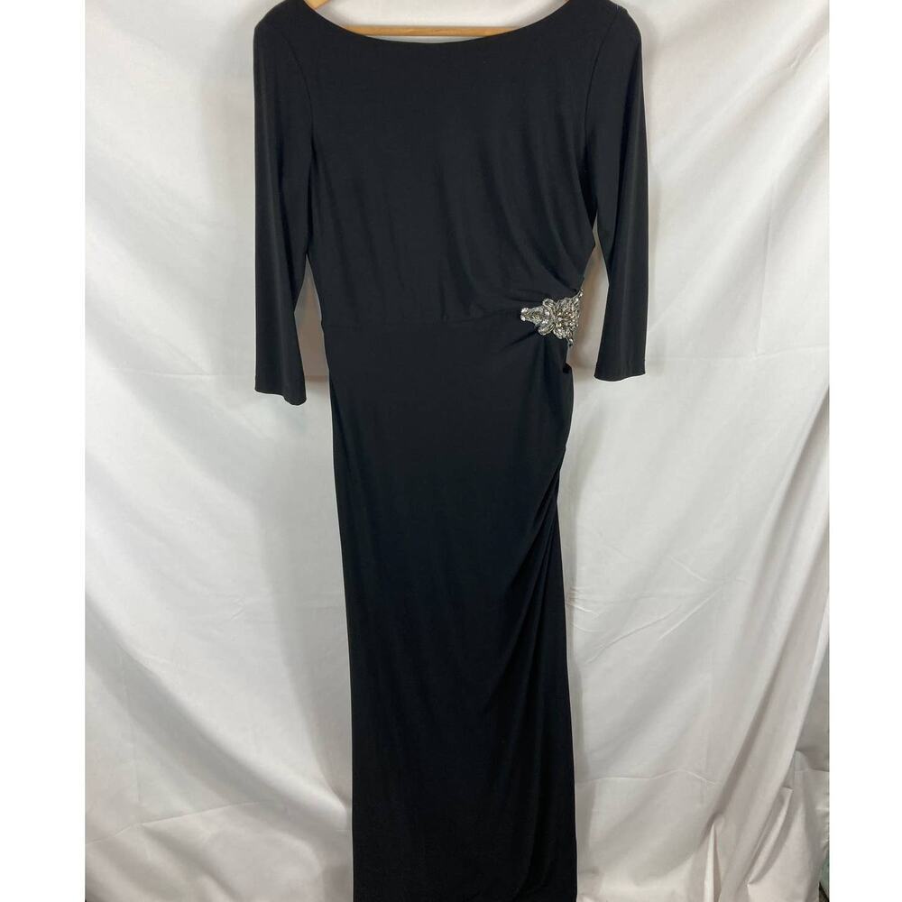 Eliza J Gathered Side Embellished Black Maxi Dress size 8